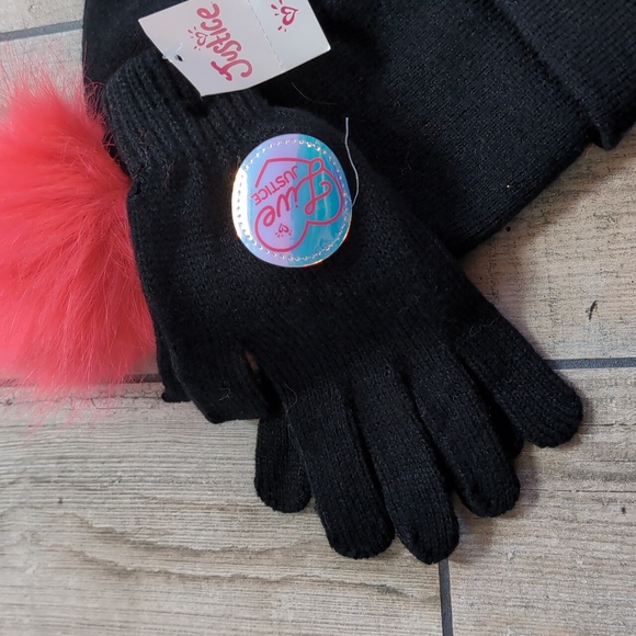 NWT Live Justice Kid's Matching Woven Winter Hat/Pom-Pom Beanie and Gloves - Picture 3 of 6